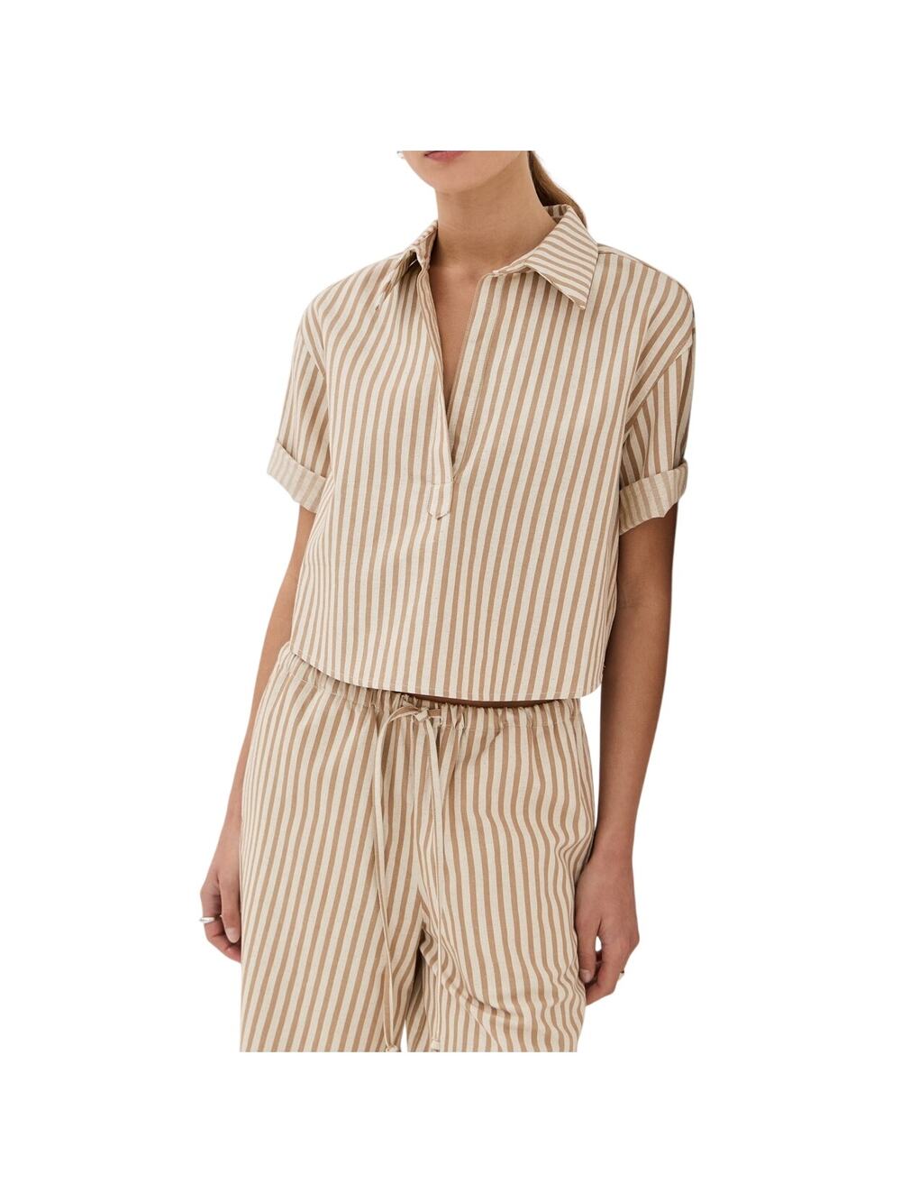Sprwmn Cropped Oversized Beige Henley Shirt Size XS